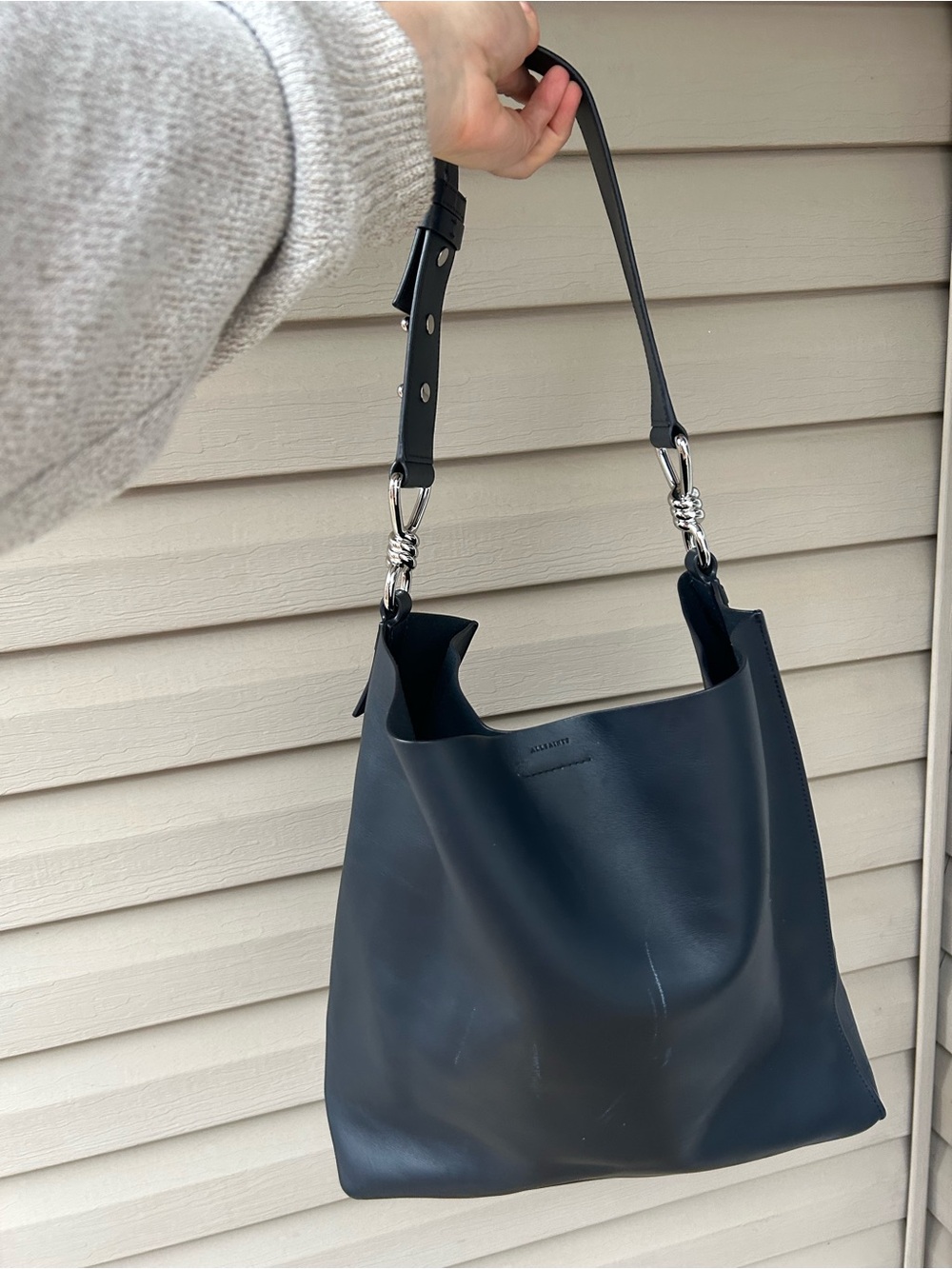 All Saints Captain Navy Leather Tote Shoulder Bag